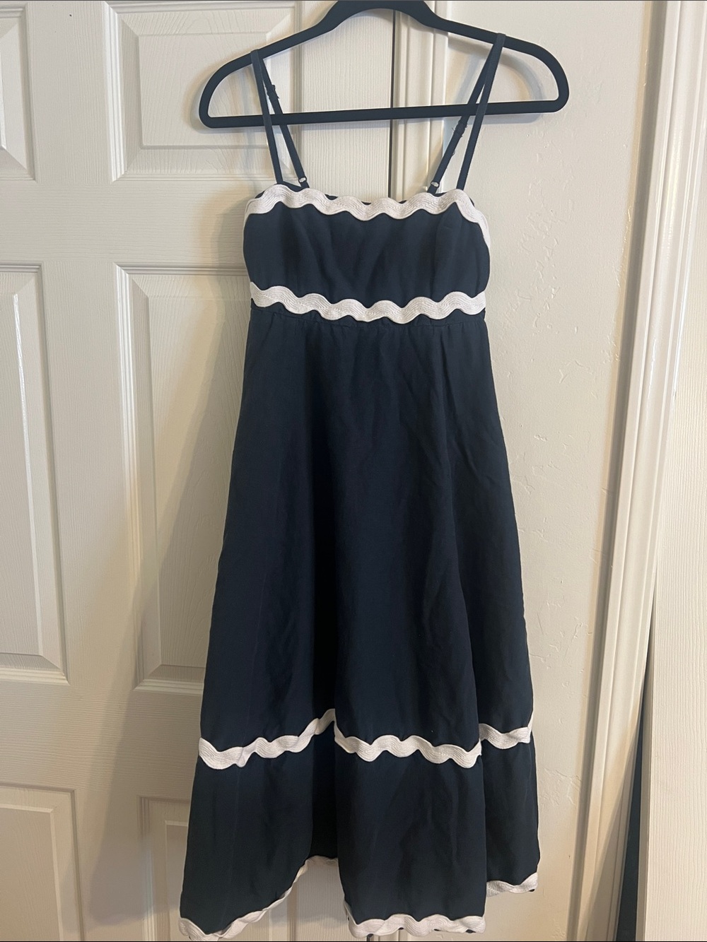 Navy Blue Maxi Sundress with White Trim